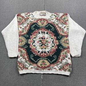Vintage Crystal Kobe Sweater Womens Medium Floral‎ Design Knit Crewneck Pullover